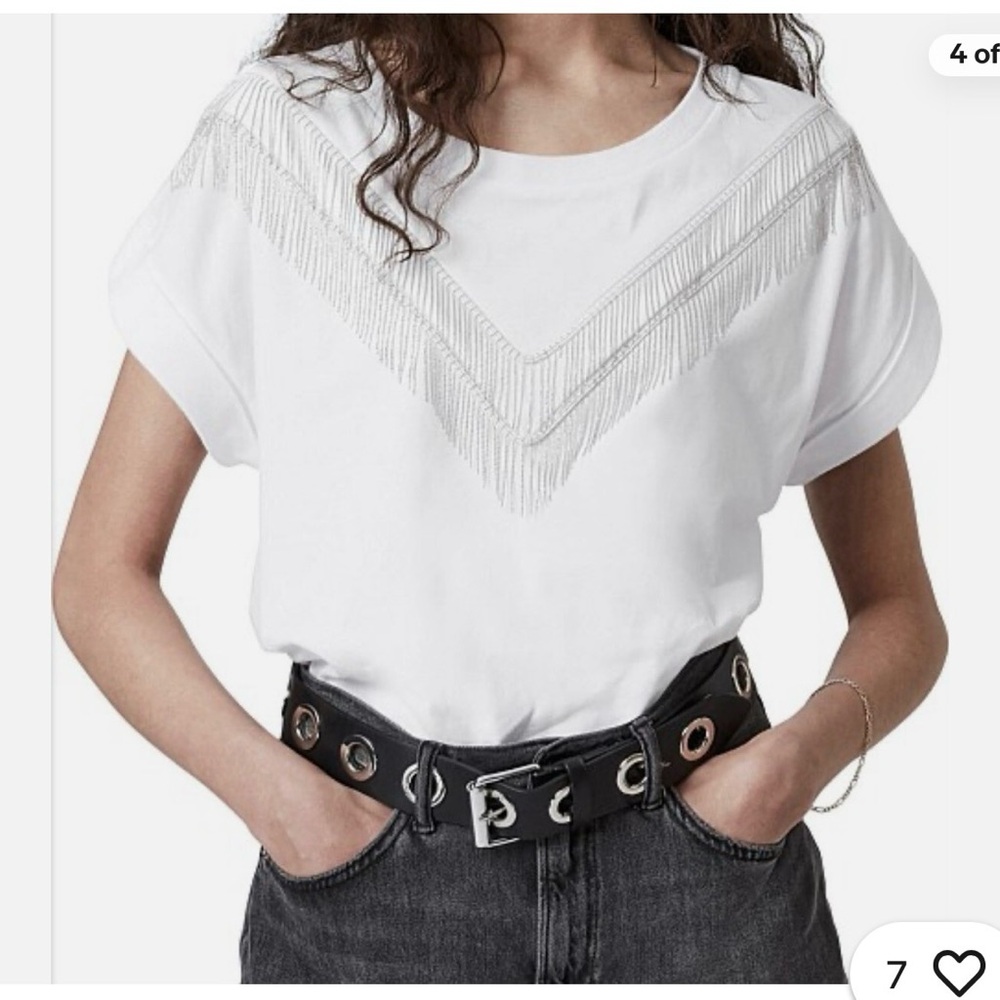 All Saints White Fringe Short Sleeve Top